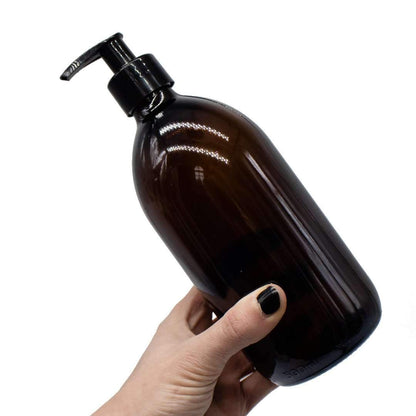 Glass Bottle with Liquid Pump - Amber (500ml)