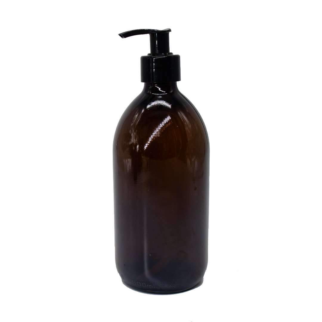 Glass Bottle with Liquid Pump - Amber (500ml)