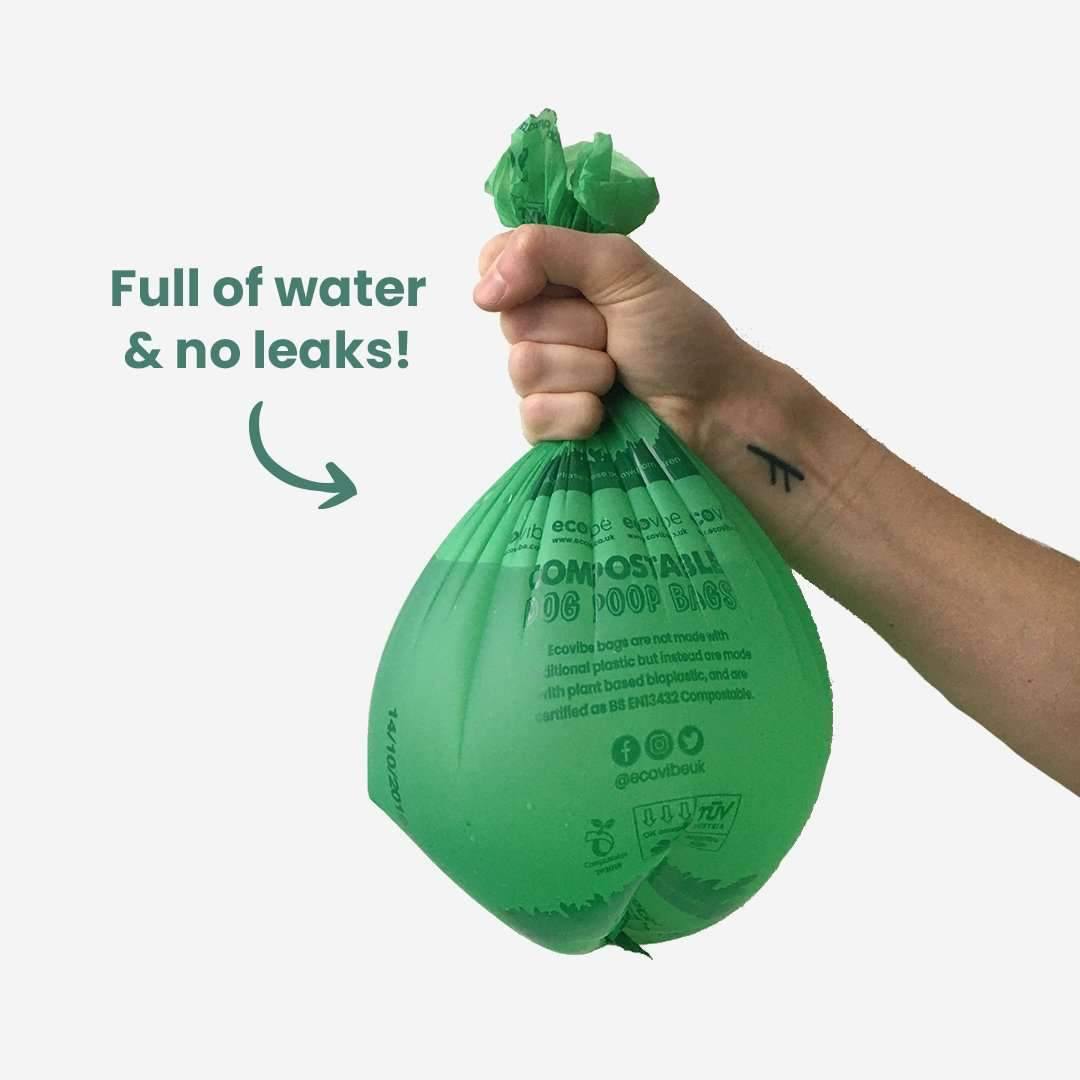 Biodegradable Dog Poo Bag full of water & no leaks!